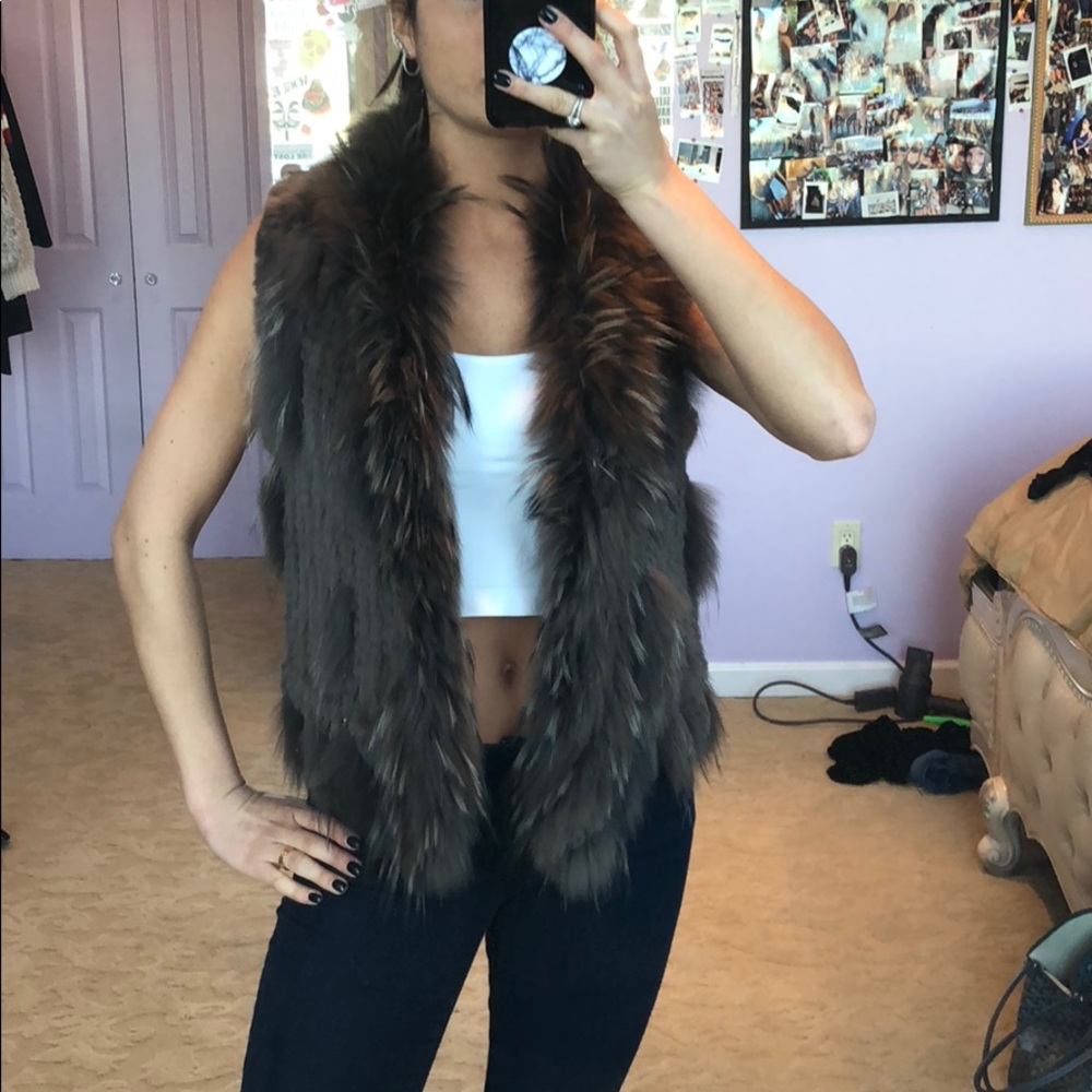 Brown rabbit fur vest